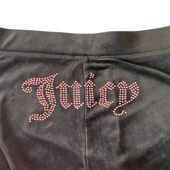 Y2K Juicy Couture Black Velour Wide Leg Sweatpants Womens SZ L Pink Rhinestones - Picture 2 of 7